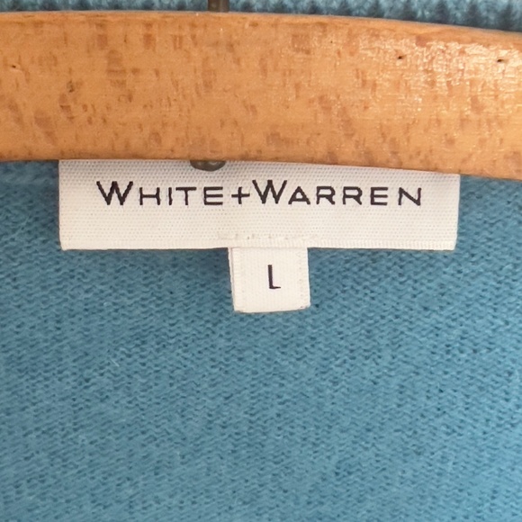 WHITE + WARREN cashmere pullover sweater size L large blue ribbed crew neck - Picture 6 of 8